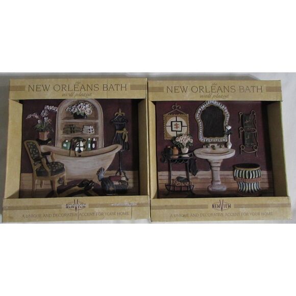 Winterle Olson 3D set of 2 bathroom plaques footed tub vanity sink new Orleans - Picture 1 of 9